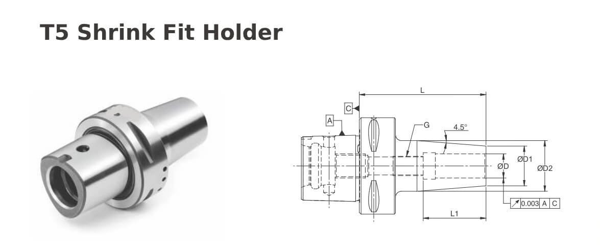 Polygonal Shank T5 SFH10 075 Shrink Fit Holder (Balanced to G2.5 25000 RPM) (ISO 26623-1) (Compatible with Capto® Style C5)